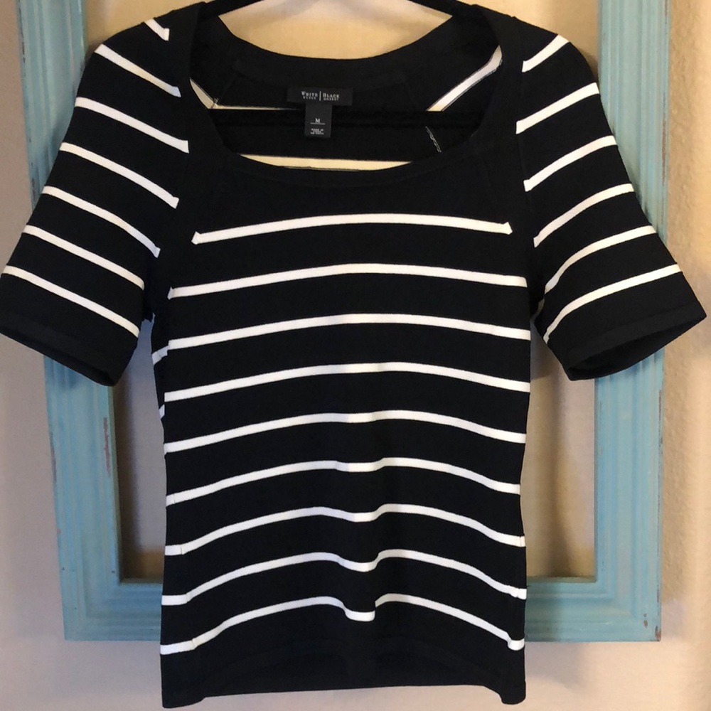White House Black Market Striped Black Shirt M